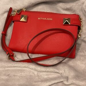 Michael Kors Vibrant Red Crossbody Bag with Gold Accents